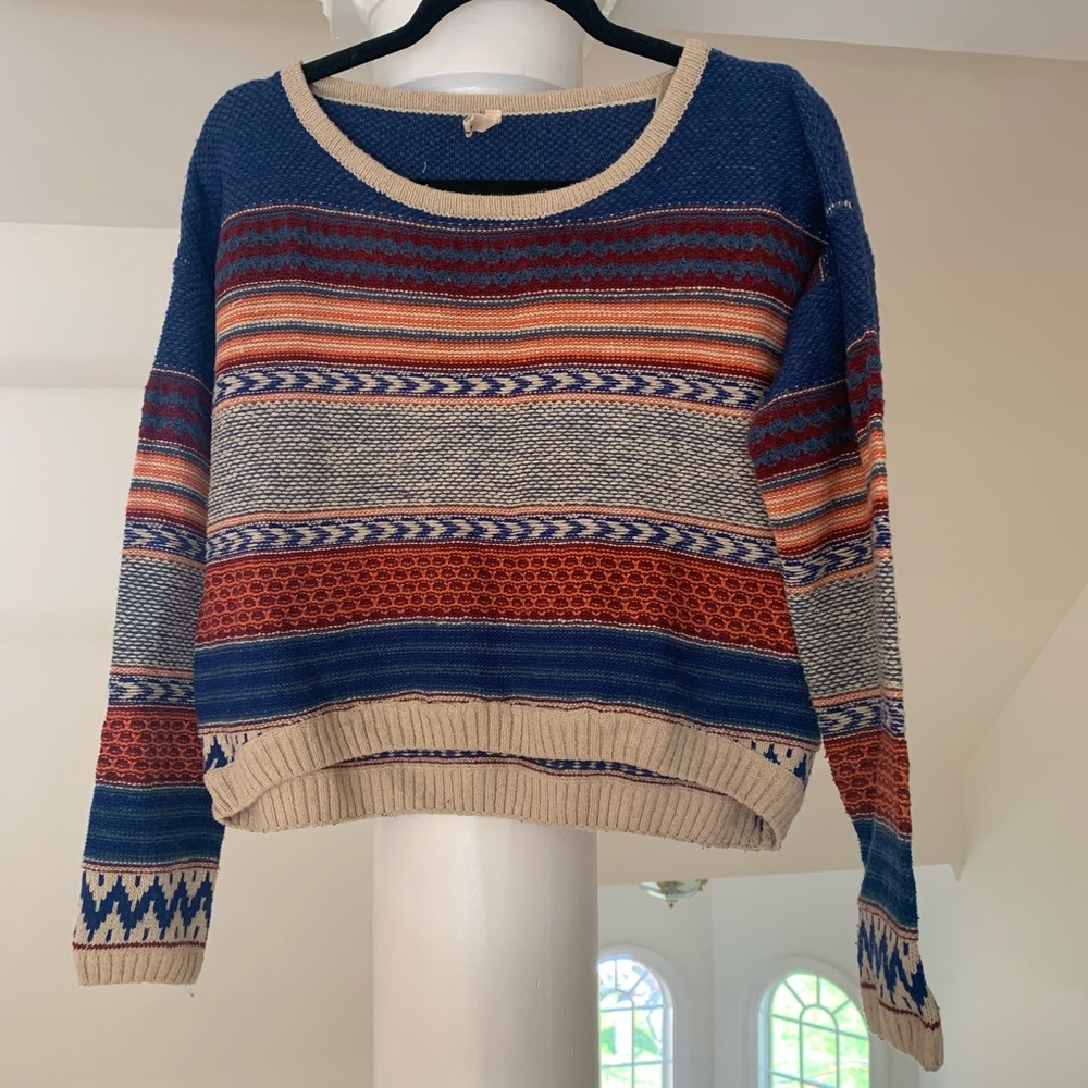 South Moon Under Multicolor Striped Knit Sweater - Blue, Cream, Rust, Orange